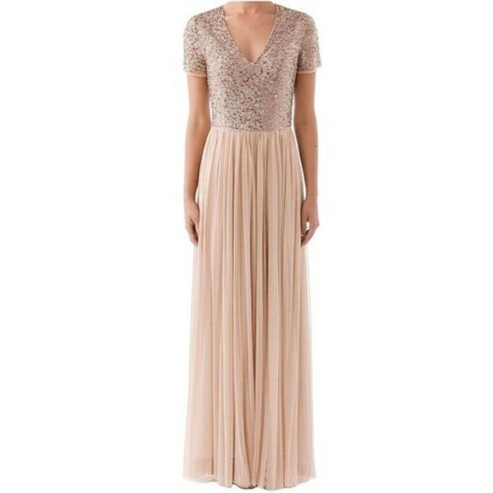 Maya Deluxe Champagne Sequin Tulle Maxi Gown Formal Bridesmaid Evening Dress 2
